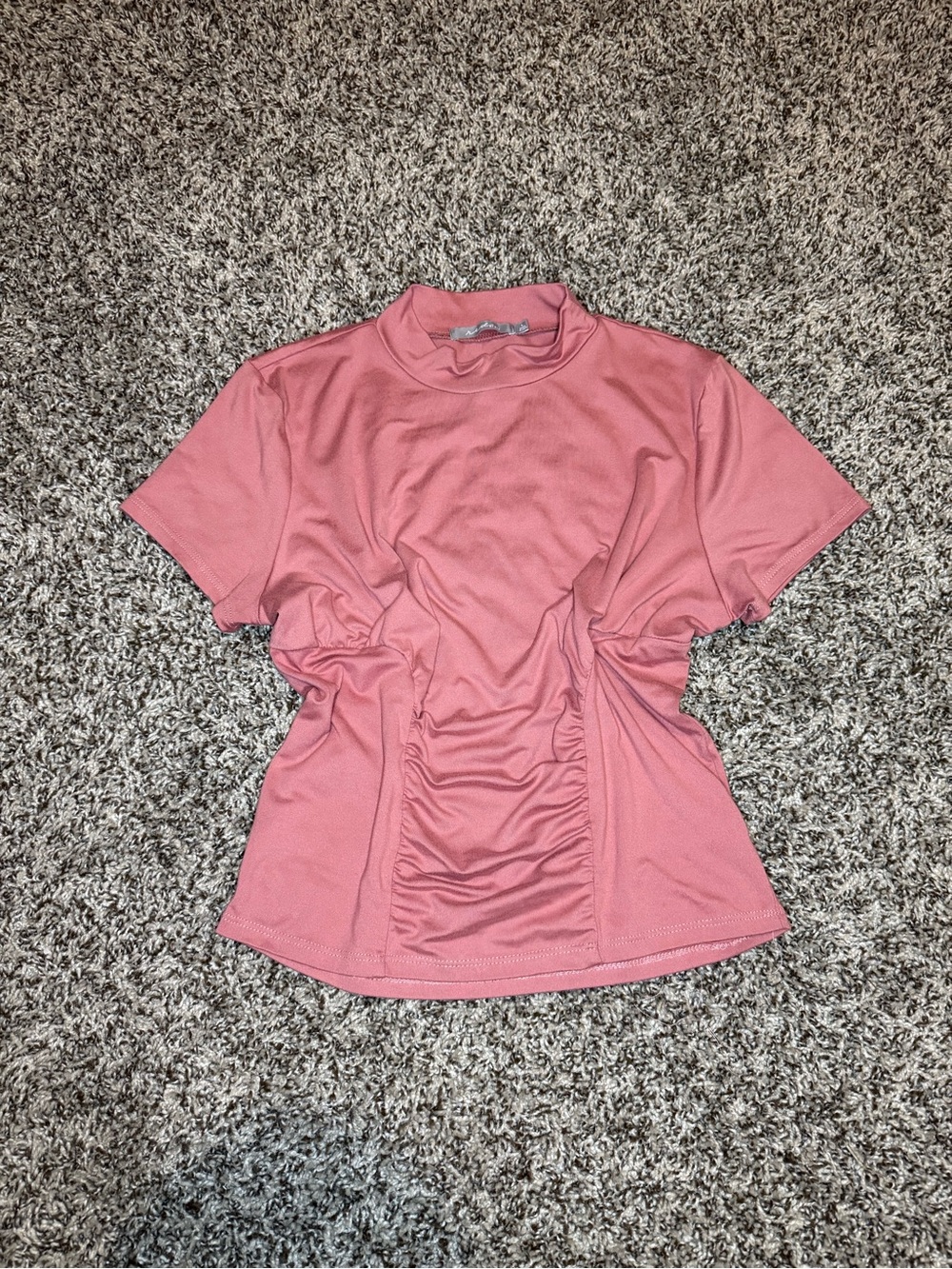 BKE Coral Pink Short-Sleeve Ruched Front Tee